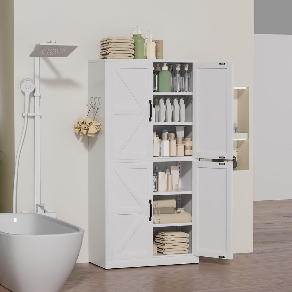 White Steel Kitchen Pantry Storage Cabinet with Adjustable Shelves Heavy Duty...
