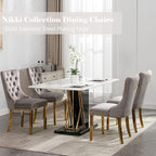 Grey Velvet Dining Chairs Set of 6, Upholstered Dining Room Chairs with Back Ring Pull Trim and Golden Stainless Steel Legs,Modern Kitchen Chairs for Dining Room,Living Room,Kitchen(Grey)