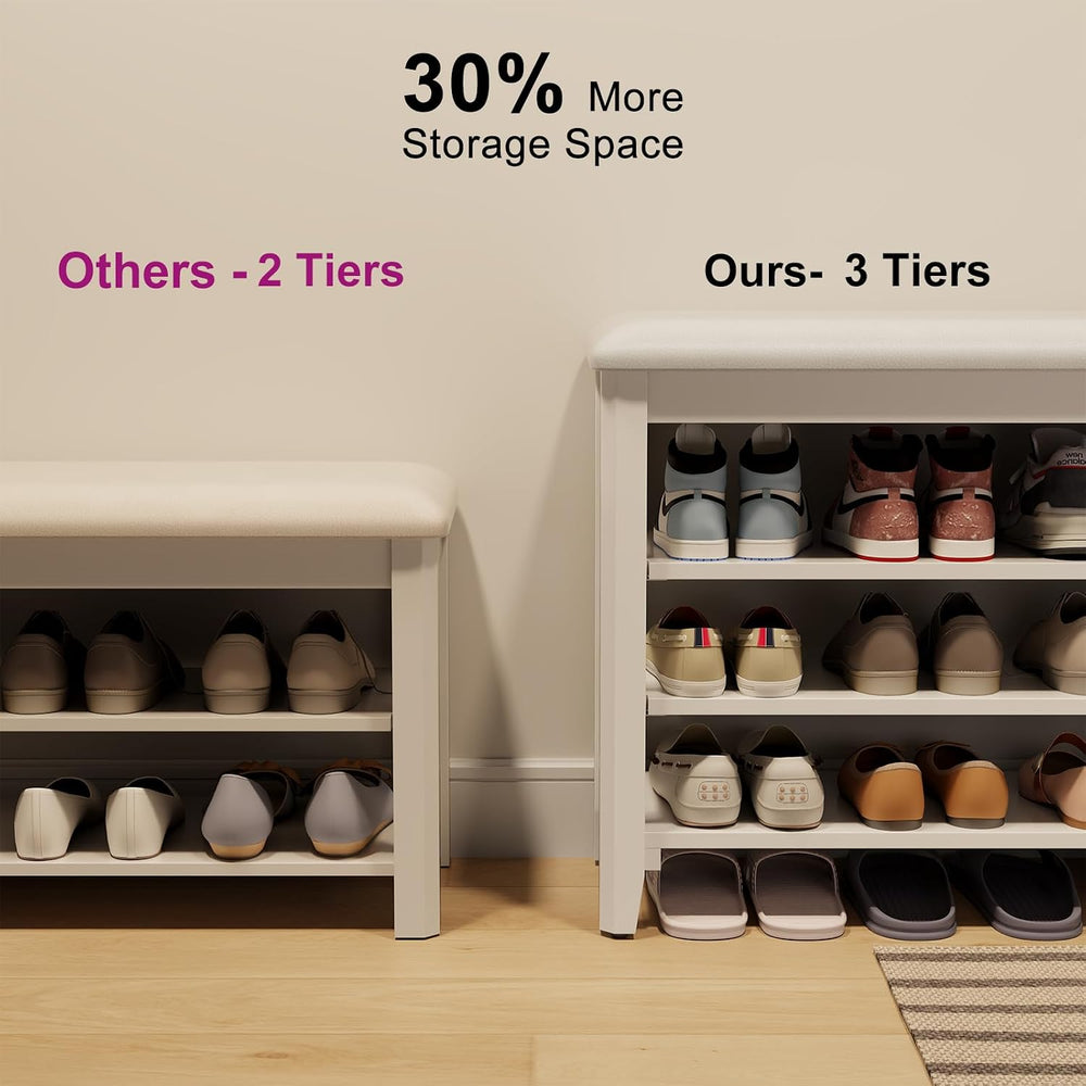 AQIMUELE Shoe Bench with Leather Cushion, 3 Tiers Shoe Storage Bench Height A...