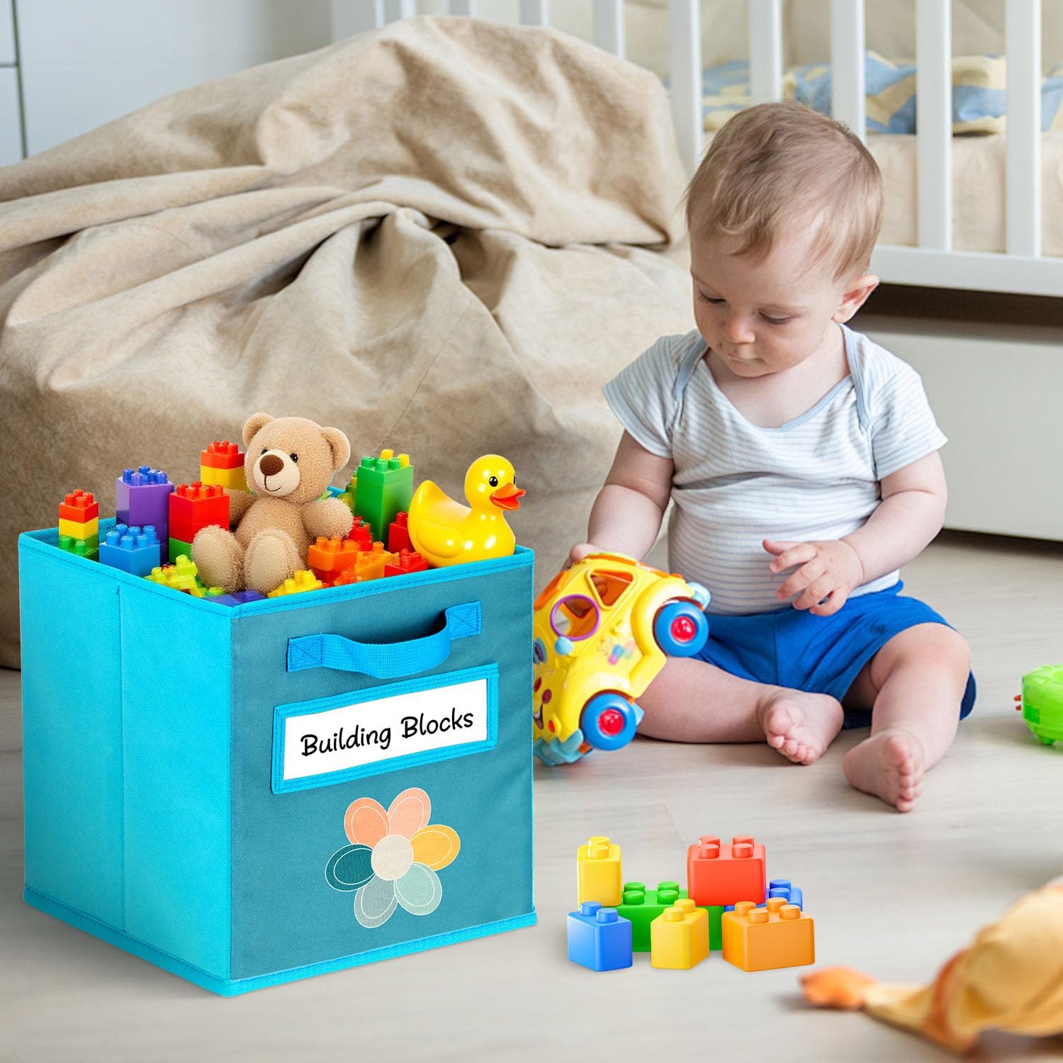 Cube Storage Bins, 6 Pack 11 Inch Fabric Storage Bins with Handle and Label Window, Foldable Storage Cubes, Colorful Fabric Bins for Kids Room, Classroom Organization and Storage, Clothes, Toys