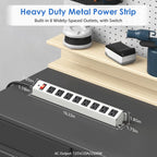 CCCEI Corner Mount Angle Power Strip, Under Cabinet Heavy Duty 8 Outlets Power Strip 20Amp, Metal Underneath Desk Plug Surge Protector, Wall Mountable, for Garage, Shop, Kitchen. 15FT Extension Cord.