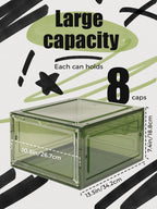 6 Pack Hat Organizer Box, Stackable Clear Baseball Caps Holder Box Containers with Magnetic Door for Hats Snapback Cap Storag, Hat Rack Display Case, Holds 8 Hats Each (Green)
