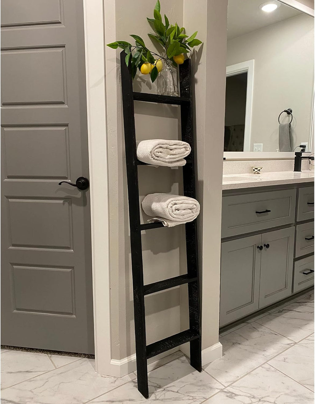 BARNWOODUSA Reclaimed Wood Bookcase Ladder 5 Foot, 5-Foot, Black | Instant Style Upgrade: Elevate your space with a chic, classic blanket storage solution!