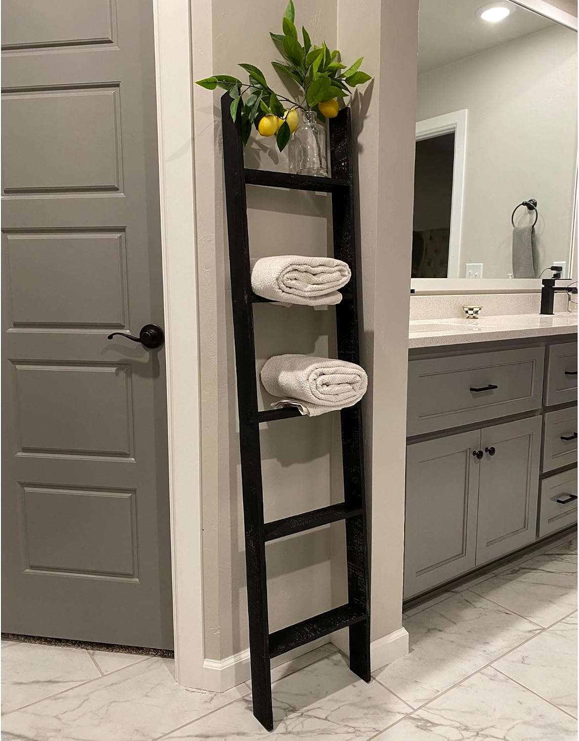 BARNWOODUSA Reclaimed Wood Bookcase Ladder 5 Foot, 5-Foot, Black | Instant Style Upgrade: Elevate your space with a chic, classic blanket storage solution!