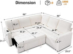 Vipbear 5 Seat L Shaped Modular Sectional Sleeper Sofa Bed with Pull Out Bed/Reclining Backrest/USB Ports/Storage Seat, Sectional Sleeper Couch, Tool-Free Assembly, Chenille Beige