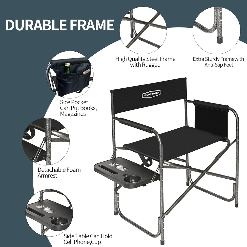 YOUNG WOOD Camping Directors Chair, Lightweight Oversized Portable Folding Ch...
