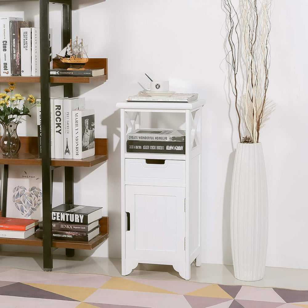 30" High Fully Assembled Nightstand with Drawer and Doors,Solid Wood,Whi...
