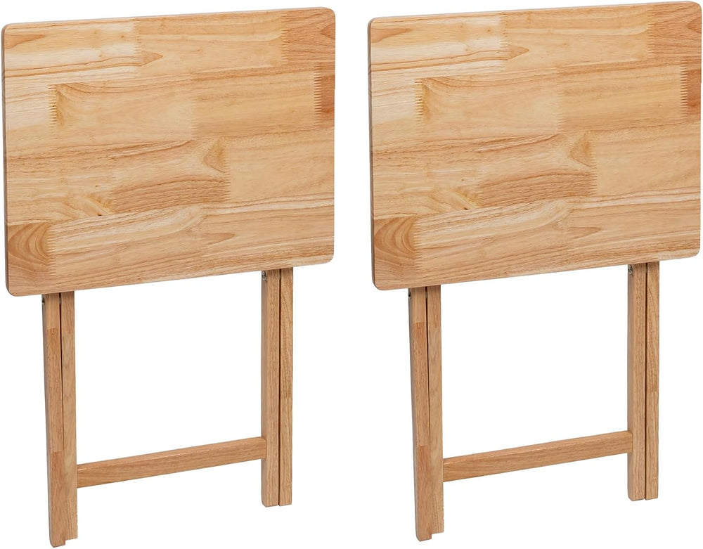 (2 Pcs) 26" Folding Tray Tables, Solid Rubberwood, Small Folding Table,N...