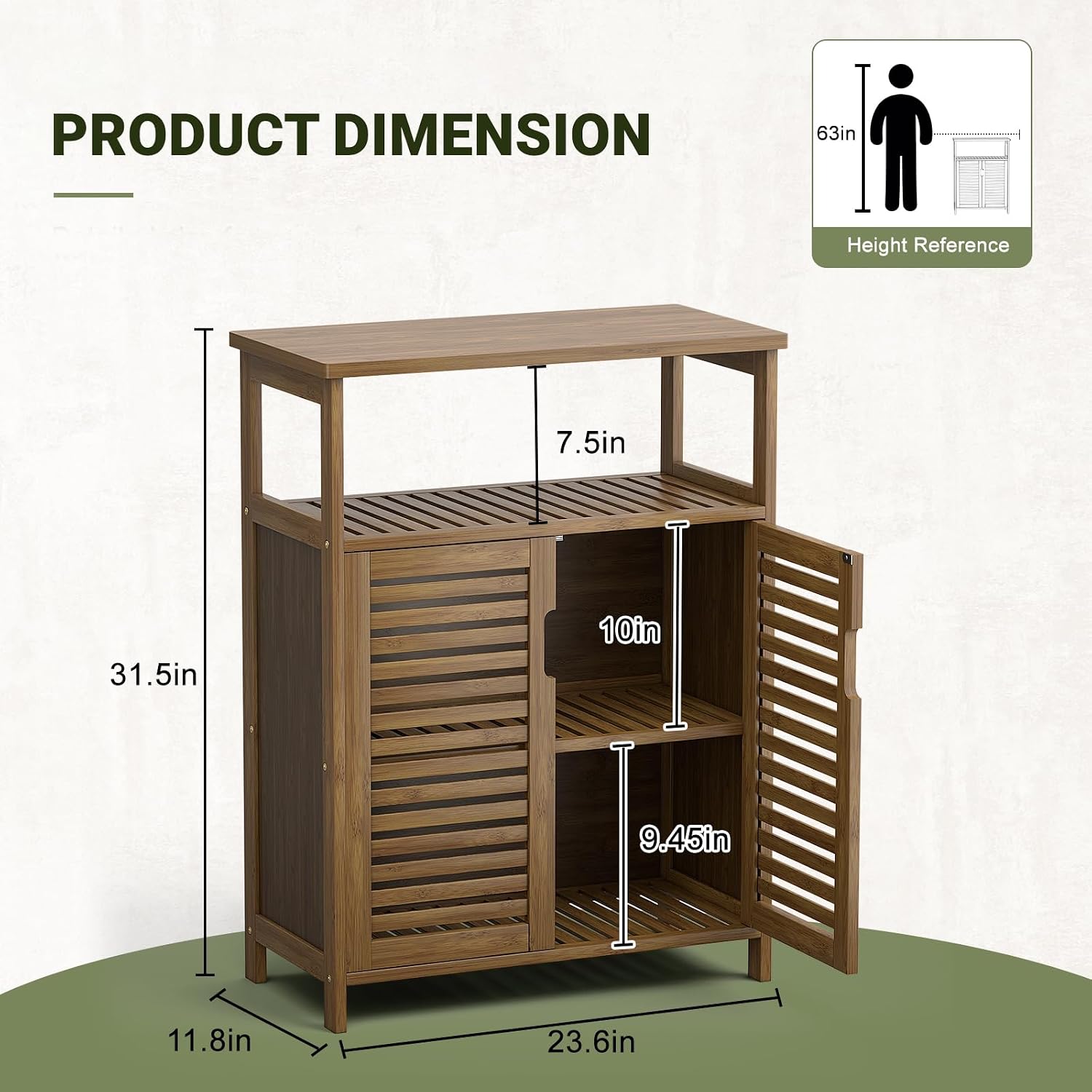 Bamboo Freestanding Bathroom Floor Storage Cabinet with Doors & Shelf | Versatile Cabinet for Living Room Entryway Hallway, Spacious Storage, FSC-certified Bamboo, Easy Assembly, Walnut