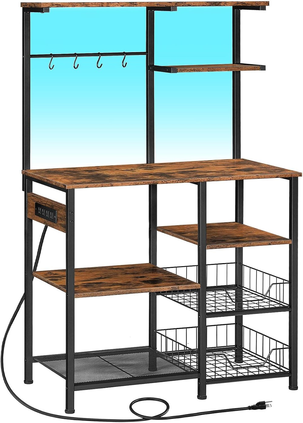 HOOBRO Bakers Rack with Power Outlet and LED Light, 6-Tier Microwave Stand wi...