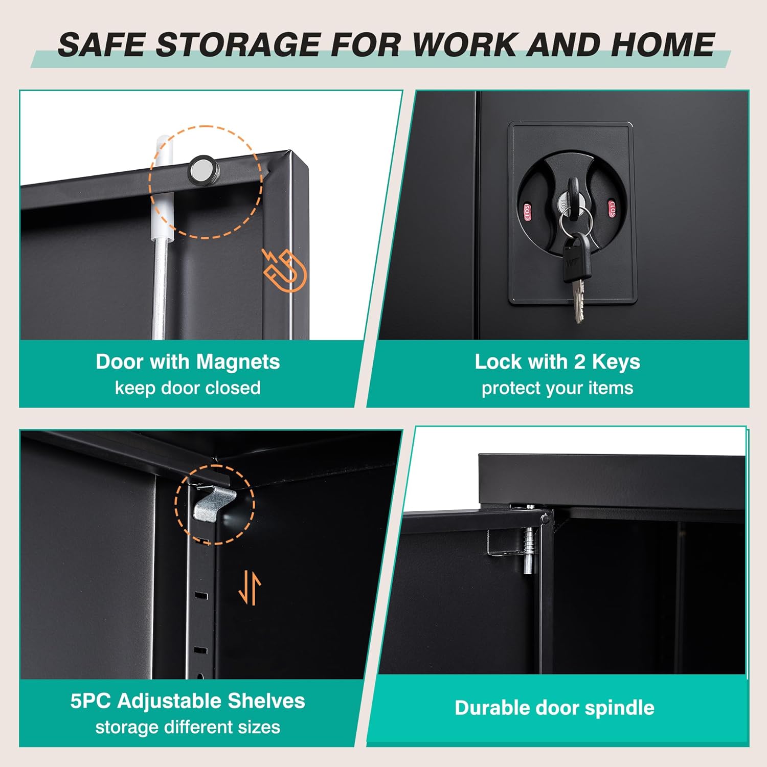 SISESOL Small Metal Storage Cabinet with Doors and Shelves,36 inch Black Locking Garage Cabinet,Lockable Short Steel Cabinets for Home,Office,Shop,Garage
