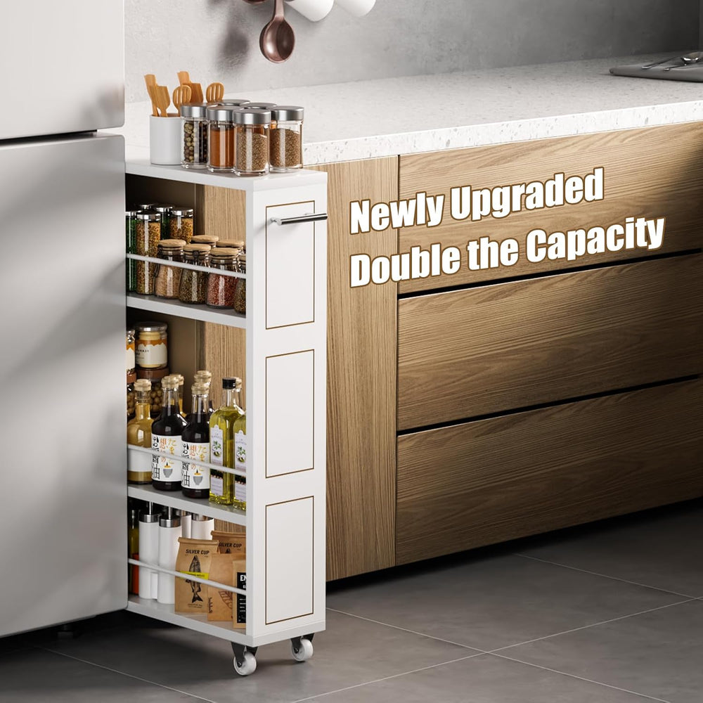 KLM 4 Tier White Slim Storage Cart with Handle, Slide Out Storage Rolling Uti...