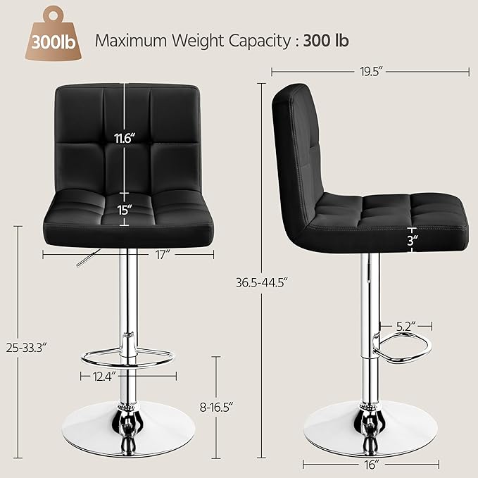 Yaheetech Single Bar Stool, Adjustable PU Leather Swivel Barstools, Modern Co...