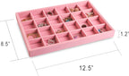 Frebeauty Stackable Velvet Jewelry Organizer Trays for Drawers Inserts Jewelry Storage Tray Display Case, Stud Earrings Bracelets Necklace Rings Accessories Trays for Women(Set of 2)(Pink)