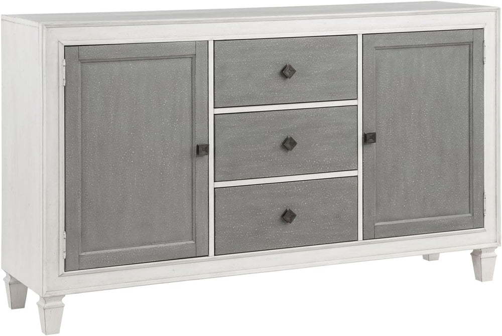 Rustic Gray & Weathered White Finish Server with Gray, White, Gray, White...