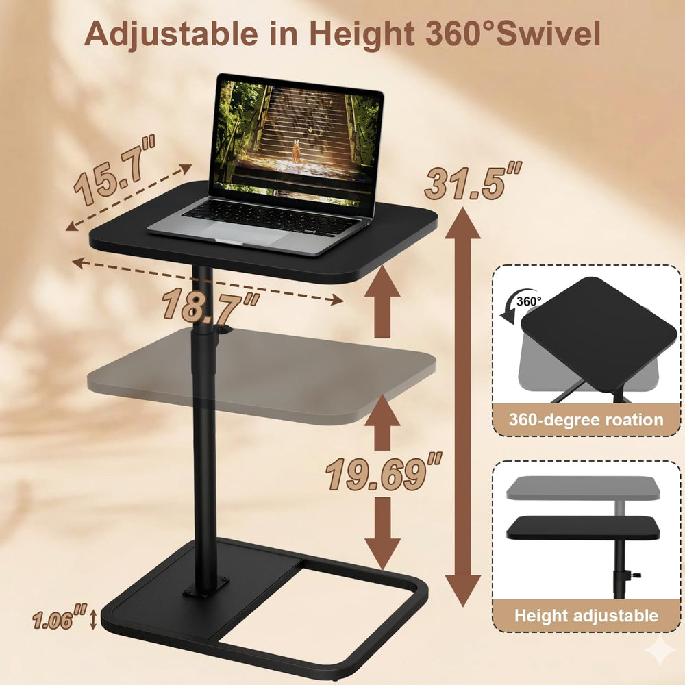 YUHFERA Large TV Tray Table Set of 2, C-Shaped Side Table with Adjustable Hei...