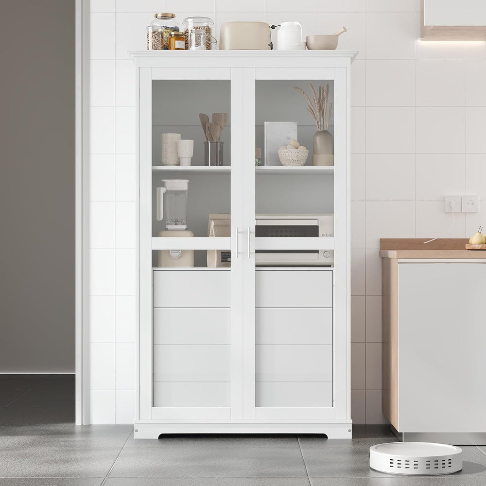 roomfitters 75" Kitchen Pantry, Freestanding Storage Cabinet Display Cab...