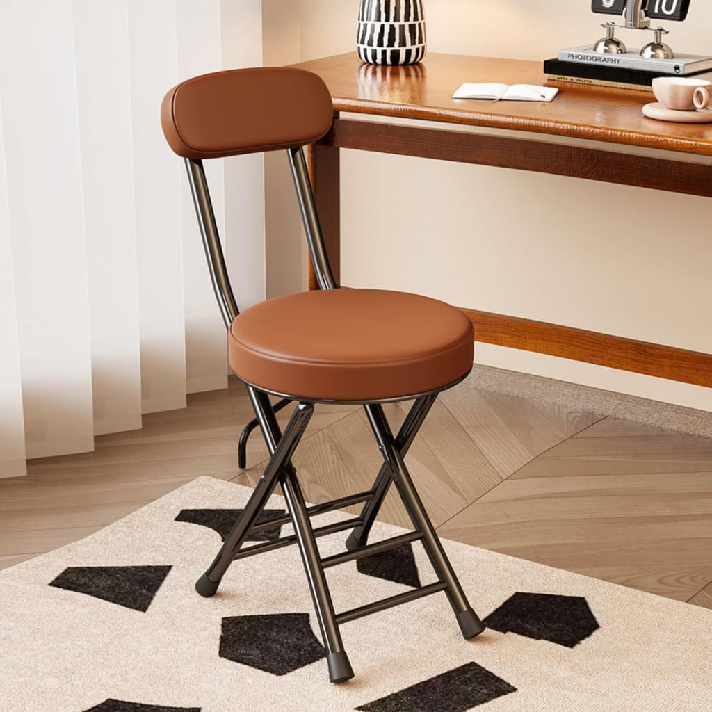 2 Pack Folding Chairs, PU Dining Chair Set with Padded Cushion and Back, Indoor Outdoor Upholstered Commercial(Brown)