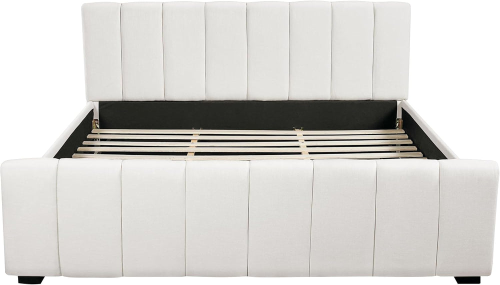 Merax King Upholstered Bed with Thick Headboard and Footboard, Beige