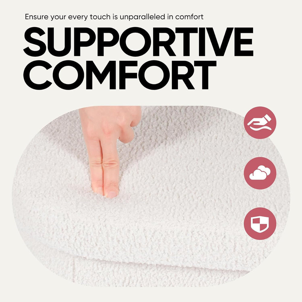 30 Inches Oval Ottoman with Storage, Boucle Sherpa Storage Ottoman Bench, Fol...