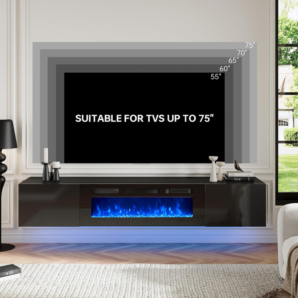 oneinmil 70" Floating TV Stand with 36" Electric Fireplace, Wall Mo...