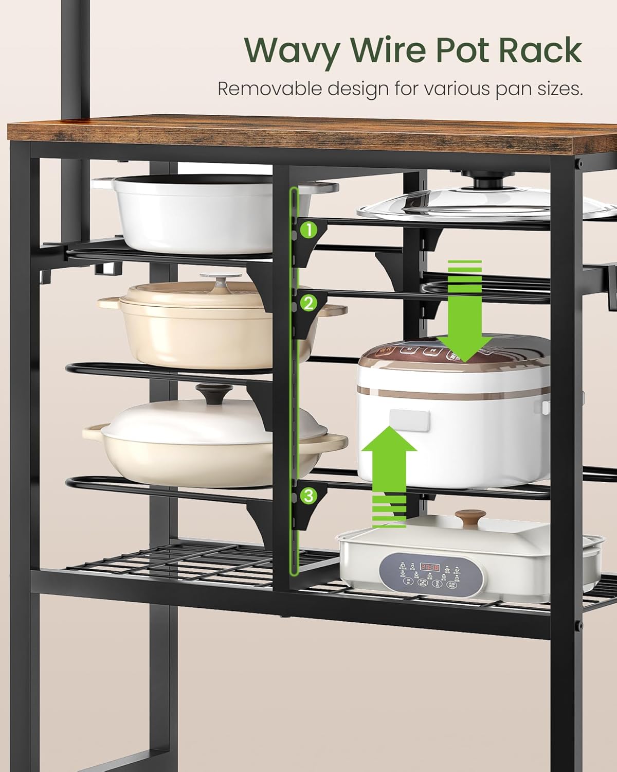 CHOEZON Pots and Pans Organizer Rack, Kitchen Bakers Rack, Multi-Tier Storage Shelf, Kitchen Island Table, Cooking Rack with Pots and Pans Storage, Rustic Brown and Black TPR60BF