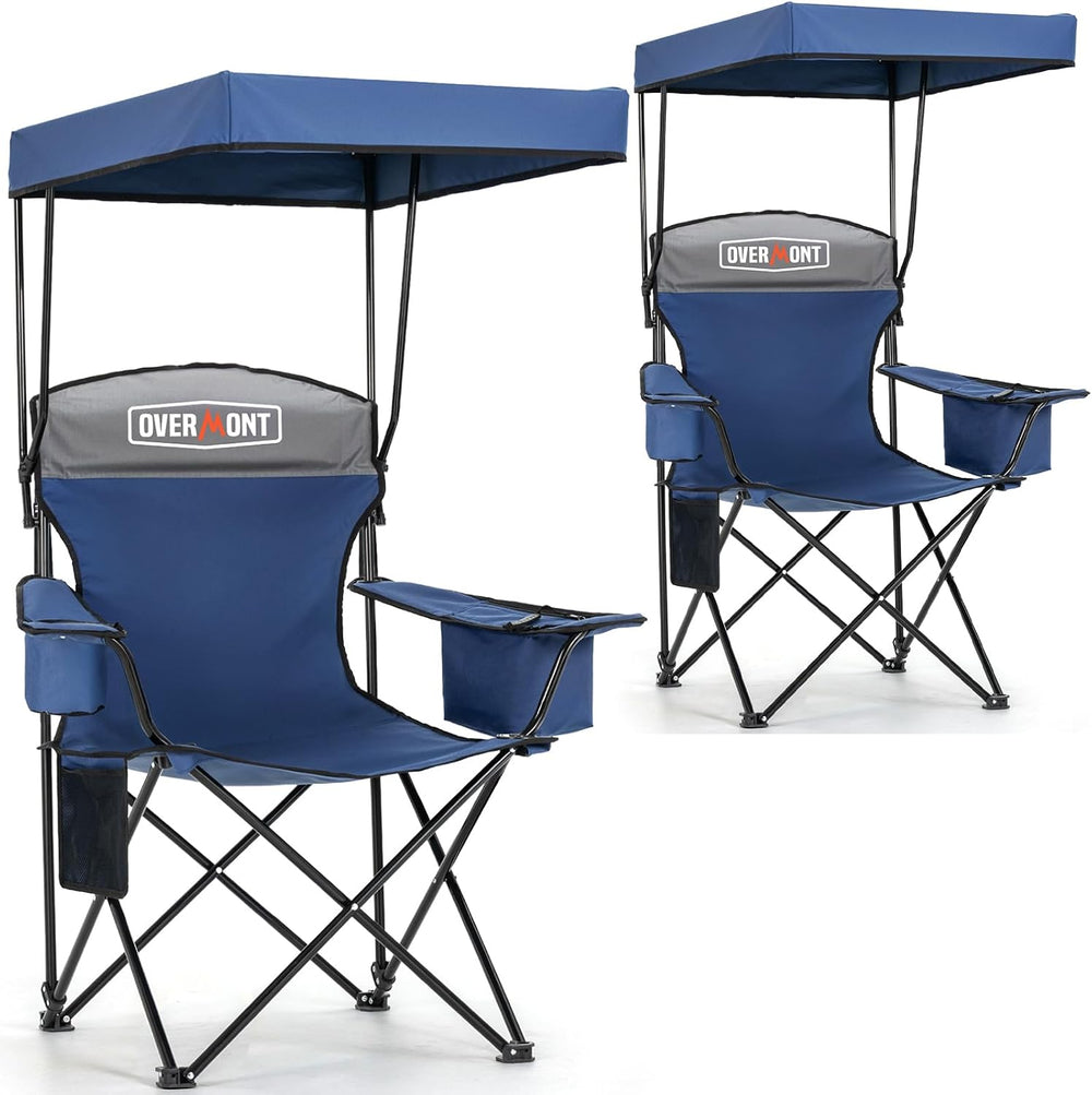 Overmont 2 Pack Camping Chair with Canopy, Oversized 330lbs Heavy Duty Foldin...