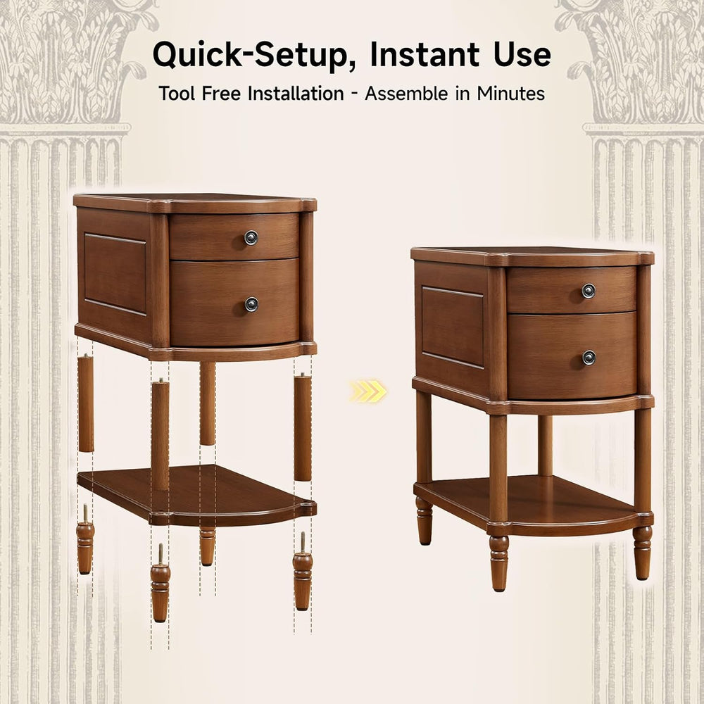 ONBRILL Narrow End Table with Charging Station, Pre-Assembled Nightstand with...