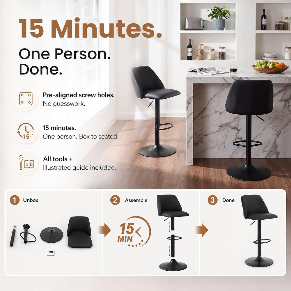 COLAMY MALOL 360° Swivel Bar Stool, Counter Height Chair with Silent Rotation...