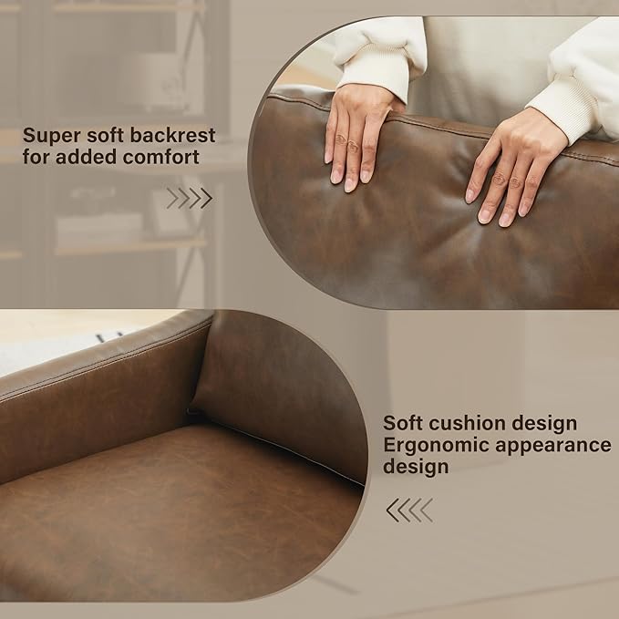 Rolling Dining Chair with Wheels, Upholstered Modern Single Armchair with Casters for Kitchen (2, PU Coffee)