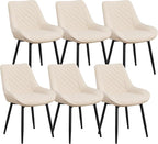 Dining Chair Set of 6, Modern Dining Chairs with Thick Cushions, Faux Leather Upholstered Kitchen Dining Room Chairs with Metal Adjustable Legs for Dining Living Room, Beige