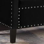 Upholstered Velvet Storage Ottoman Bench with Nail Trims,Soft Padded Seat with Armrest,for Living Room,Bedroom,Entryway,Easy to Assemble,Black
