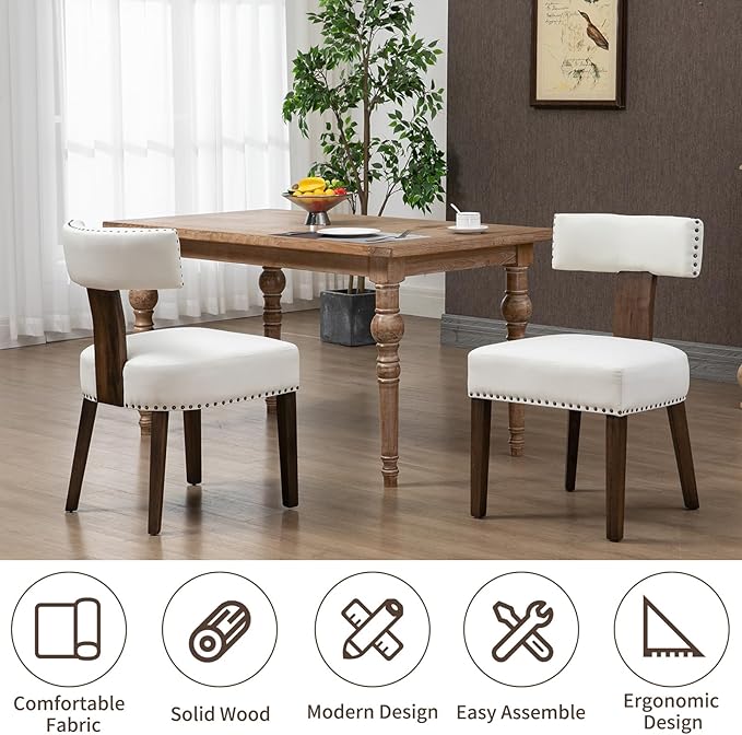 Upholstered Wooden Farmhouse Dining Chairs Set of 6, Mid-Century Modern Fabri...