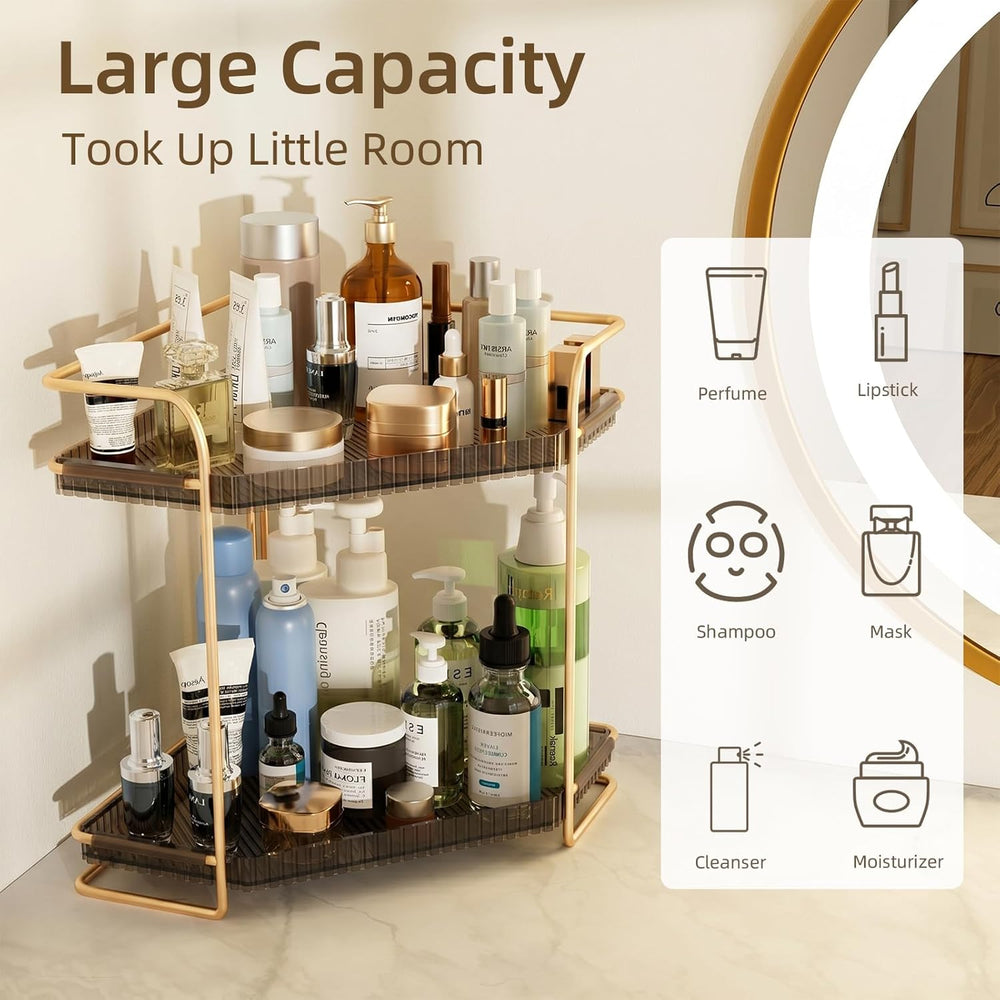 LEEDA 2-Tier Corner Bathroom Counter Organizer, Countertop Makeup & Skinc...