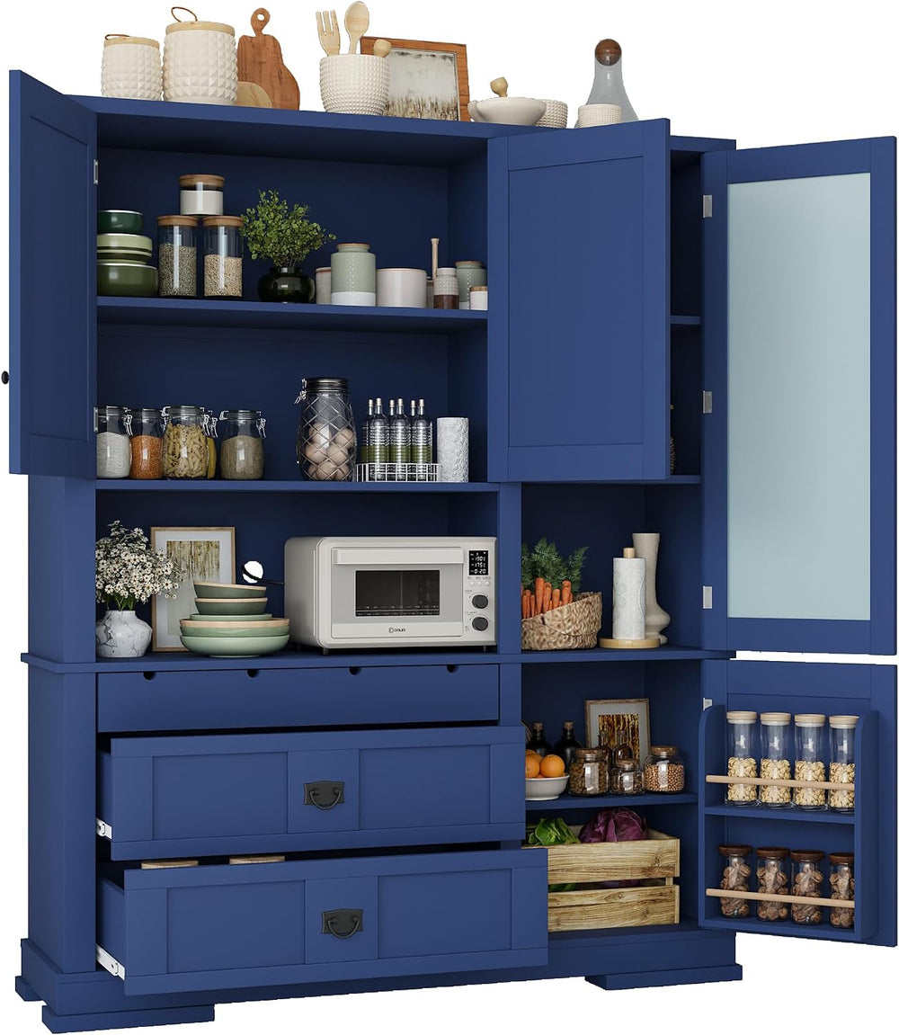 Large Pantry Storage Cabinet with Adjustable Shelves and Drawers, Freestandin...