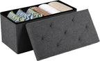 Sweetcrispy 30 Inch Folding Storage Ottoman Bench, Ottoman with Storage | Large Hidden Storage Chest with Padded Seat, Foot Rest Stool, End of Bed Bench for Bedroom, Living Room, Linen Fabric, Gray