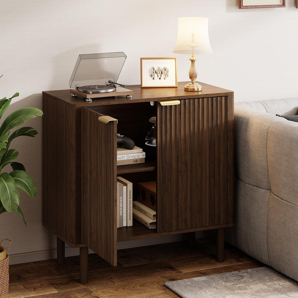 IKALIFE Sideboard Buffet Cabinet with Storage 31.5" Walnut | Modern Flut...