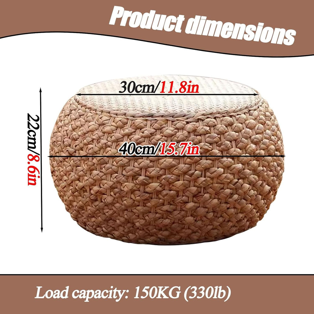 Round Ottoman Natural Seagrass Braided Poof Hand Weaving Round Ottomans Boho ...