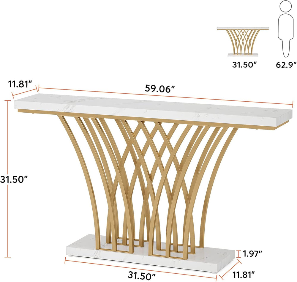 Tribesigns 59 inch Gold Console Table, Modern Entryway Table with Grid-Shaped...