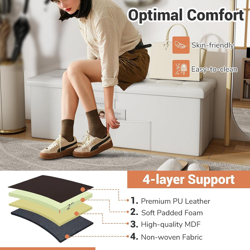 43 Inches Folding Storage Ottoman Bench, Foldable Foot Rest Stool End of Bed ...
