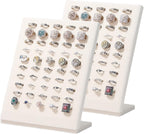 Ring Display Stand, Velvet Ring Holder, 50 Slots Rings Organizer Jewelry Display Tray, L-Shaped Jewelry Organizer Stand for Rings Earrings Selling (2, Beige)