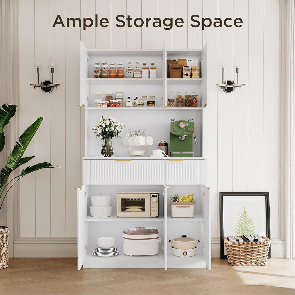 71" Kitchen Pantry Cabinet with Build-in Charging Station, White Modern ...