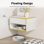 4ever2buy Floating Nightstand Set of 2, Modern Wall Mounted Nightstand with Open Shelf and Fluted Drawer, White and Gold Night Stand for Bedroom, White