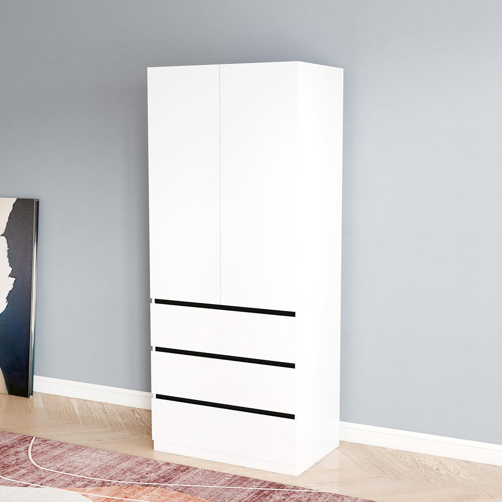 Large Armoire Wardrobe Closet: 75" White Armoire Wardrobe Closet with Do...