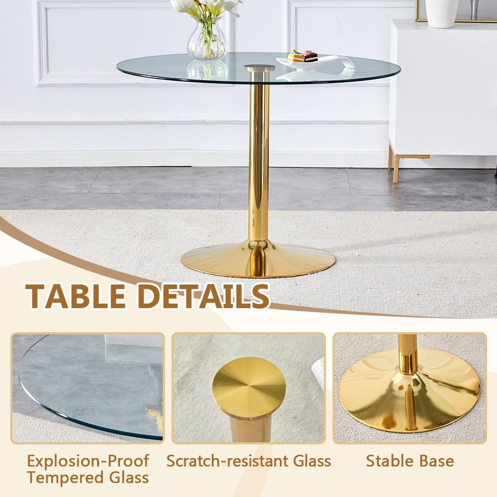 42'' Round Dining Table Set for 4, Glass Kitchen Table Chairs Set of ...
