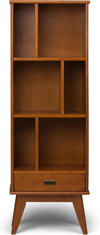 SIMPLIHOME Draper Bookcase - 64 inch Tall Solid Hardwood Storage Bookshelf in Teak Brown, Mid-Century Modern Storage for Living Room, Study Room or Office with Adjustable Shelves and Angled Legs
