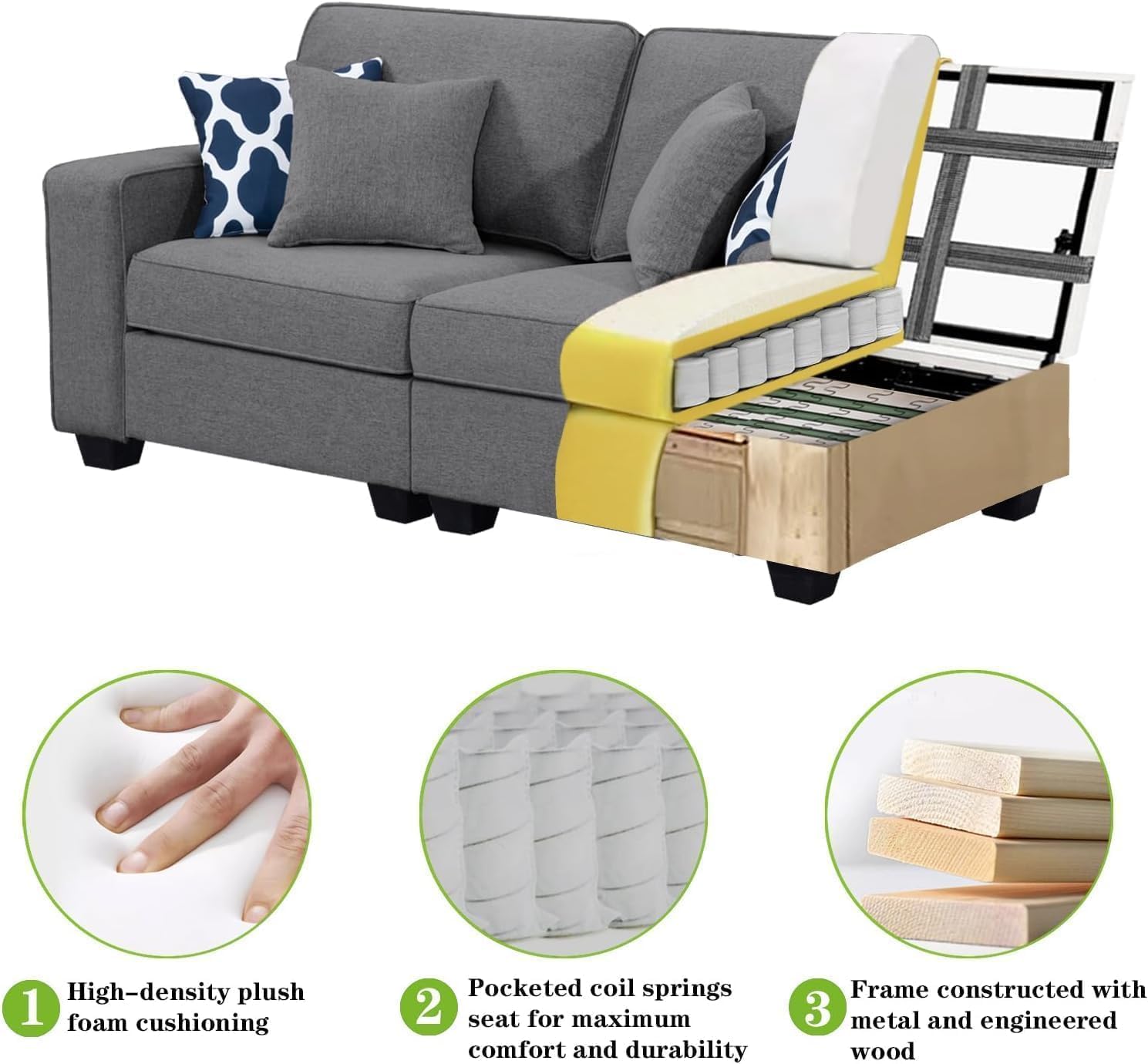Legend Vansen Modular Sectional Sofa L Shaped Couch with Ottoman Modern Reversible Corner Sectional Couch for Living Room