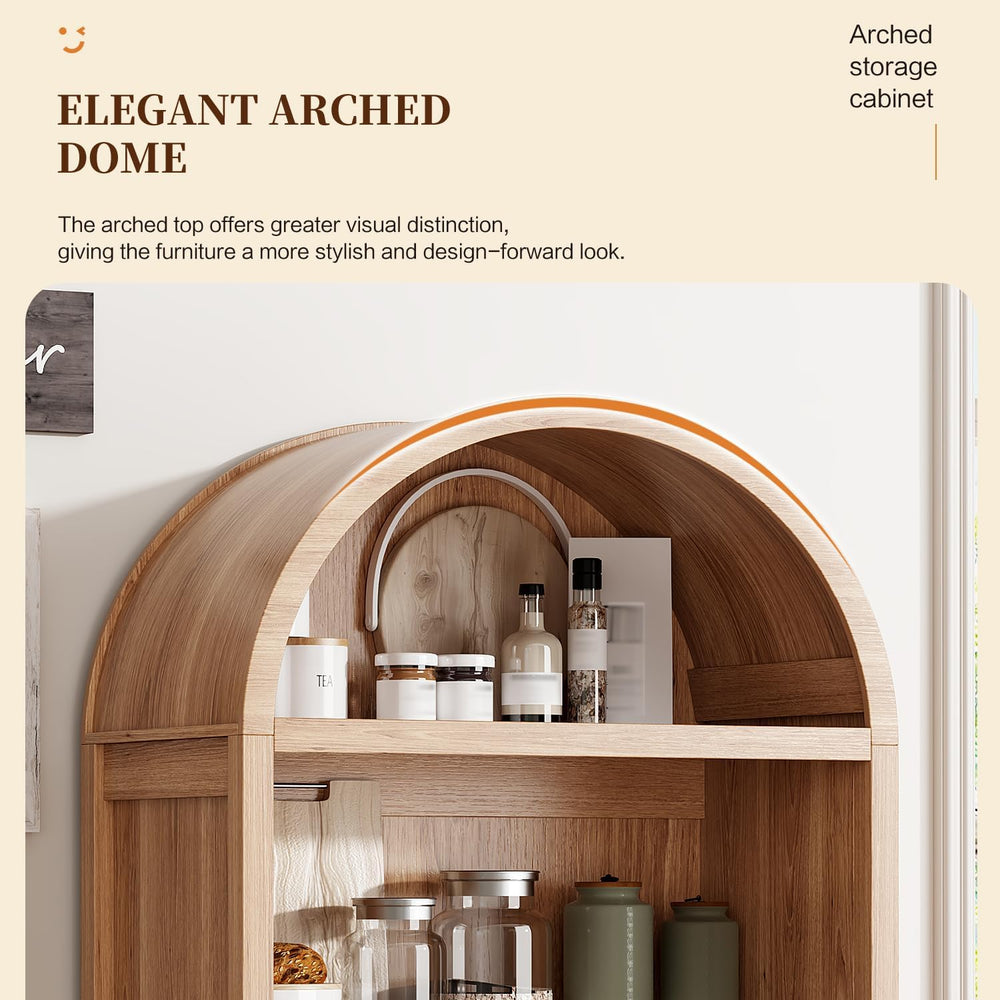 Ieejdn 71.34" Tall Arched Kitchen Pantry,Modern Fluted Wood Storage Cabi...