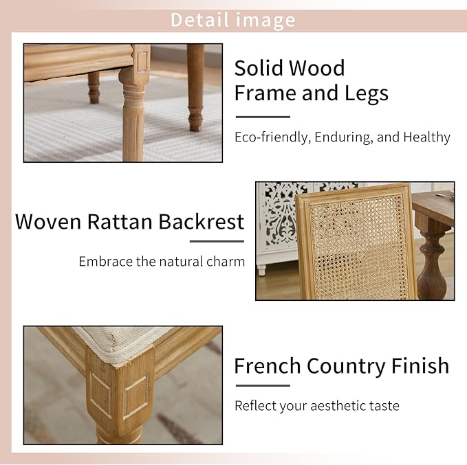 French Country Dining Chairs Set of 4, Cream Kitchen & Dining Room Chairs Set of 4, Ivory Rattan Dining Chairs, Cane High Back, Wood Legs, Sillas De Comedor (Rattan, Beige, 4Pcs)