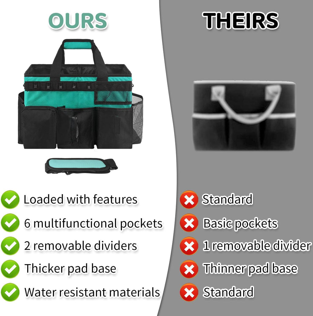 Boczif Cleaning Caddy Bag Wearable, Cleaning Caddy Supplies Organizer with Handle, Shoulder Straps & Detachable Divide, Cleaning Tool Organizers Tote Bag for Cleaners & Housekeepers (Green)